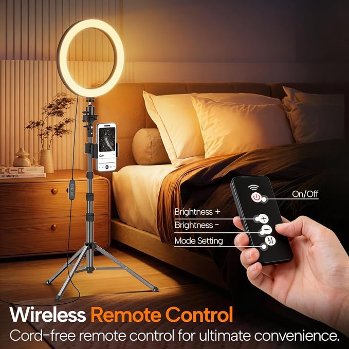 EMART 10" Ring Light with 55" Extendable Tripod Stands and Phone Holder | Dimmable LED Circle Round Light for Selfie Camera Photography, Makeup, YouTube Video, Vlogging, Live Streaming - Image 7