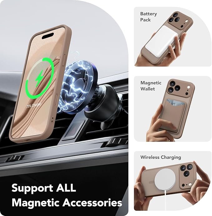 CAPRARO for iPhone 17 Pro Case, Compatible with MagSafe | Upgraded [Full Camera Protection] Protective Translucent Matte Women Girl Magnetic Phone Case Cover, Withered Brown - Image 3