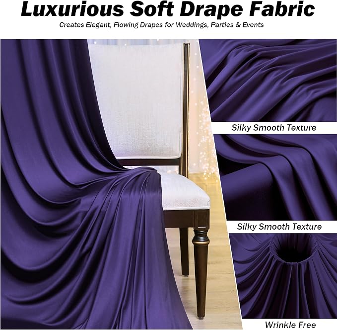 50x12 ft Deep Purple Backdrop Curtains for Weddings, Birthdays and Photos | 10 Panels 5x12 ft, Wrinkle-Free Polyester Drapes, Washable, Ironable, 4 in Rod Pocket for Baby Showers Photography Background - Image 4