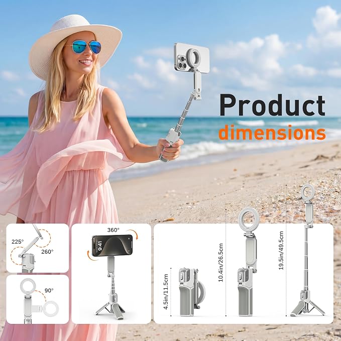 AMAZEAR Phone Camera Grip with Selfie Stick Tripod, Cellphone Accessories with Detachable Wireless Shutter Button for iPhone 16 17 Pro Max, Comfort Ergonomic Smartphone Handle Holder, Black - Image 8