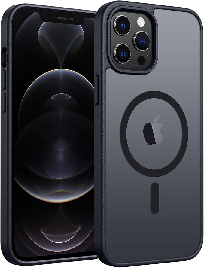 FNTCASE for iPhone 12 Pro Max Case, Fit for Magsafe, Translucent Matte Back | Strong Magnetic Charging, Shock Absorbent, 14FT Military Grade Drop-proof, Anti Slip, Black by FNTCASE
