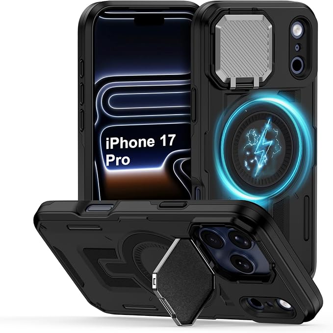 iPhone 17 Pro Case with Camera Cover, Magnetic Case with Camera Lens Protector Phone Cover Grip Stand MagSafe for iPhone 17 Pro Military-Grade Shockproof CASE Kickstand for iPhone 17 Pro, 6.3 inch by vifigenmakeyourlifeeasy