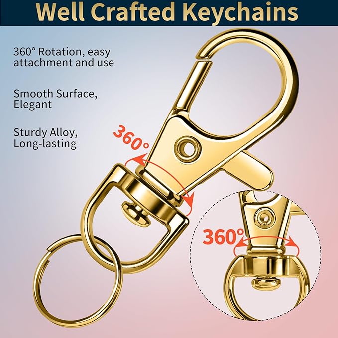 LEOBRO 60 PCS Swivel Snap Hooks and Key Rings, Keychain Clips and Key Chain Rings, Lobster Claw Clasps for Key Chains, Jewelry, Crafts, Gold - Image 3