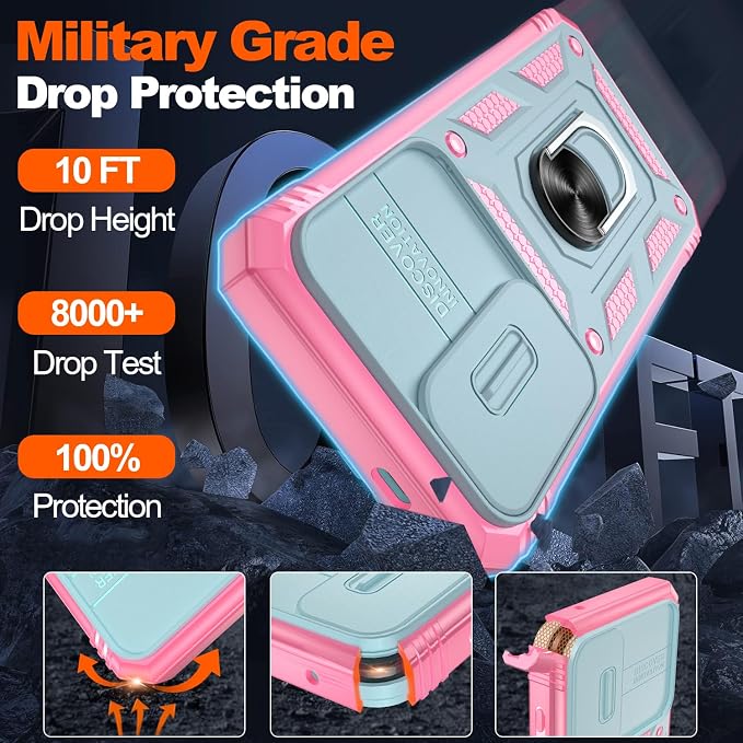 Gritup for Samsung S24 Phone Case: Phone Case Galaxy S24 with 2*Screen Protector | Magnetic Stand & Slide Camera Cover | Shock Proof Military-Grade Funda para GalaxyS24 Cover -Green+Pink - Image 3