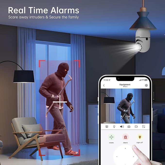 Light Bulb Security Camera -5G& 2.4GHz WiFi 2K Security Cameras Wireless Outdoor Motion Detection and Alarm,Two-Way Talk,Color Night Vision,Human Detection, Bulb Camera Compatible with Alexa 4Pack - Image 5