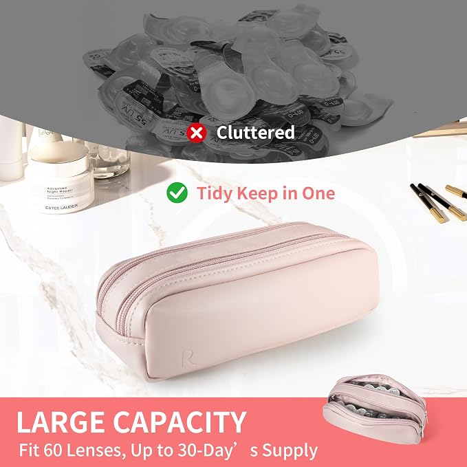 Portable Daily Contact Lens Case Organizer, Traveling Contact Cases Bag with Clearly Labeled R & L, Water-Resistant Disposable Contact Lens Dispenser, Storage up to 60 lenses(Pink) - Image 5