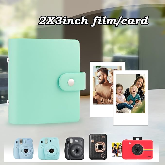 Ruibytree 52 Pockets Small Photo Album 2x3 for Instax Mini, Green, 1 Pack | Pocket-Size, PU Leather Cover, Snap Closure, Acid-Free Pages, Fits Polaroid 2x3 Photos, Kodak Mini Prints & ZINK Photos - Image 2