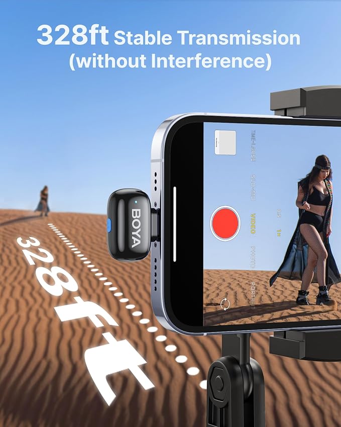 BOYA mini 2 Microphone for iPhone 5-14 with MFi Certified Lightning Plug | Lapel Microphone Wireless with AI Noise Cancellation, App Control, 30H Battery Life with Charging Case for Recording Vlogging - Image 9