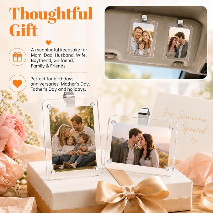 Personalized Gifts for Husband Dad Boyfriend - 2pcs Car Picture Holder Clear Acrylic Magnetic Car Visor Photo Clip 3.5 x 2.4 inch - Perfect Car Accessories - Image 7