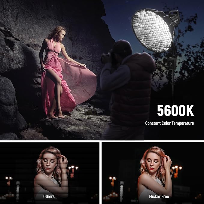 NEEWER FS230 230W COB Video Light 2.4G/APP Control, 110000lux/1m 5600K Daylight Bowens Mount Photography Continuous Output Lighting for Video Recording, Silent Fan, 9 Scenes 4 Dimming Types CRI97+ - Image 4