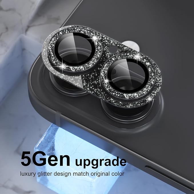 Choiche for iPhone 17 Camera Lens Protector, Glitter-Black | Bling Metal Camera Cover with 9H Tempered Glass Lens Screen Protector Accessories, Strong Adsorption, Case-Friendly - Image 7