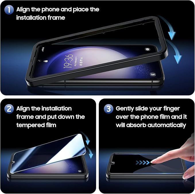 3+2 Pack Privacy Screen Protector And Camera Lens Protection for Galaxy S24 Plus 5G, Anti-Spy 9H Hardness Support Fingerprint Unlock Tempered Glass Screen Protector for Samsung Galaxy S24 Plus - Image 3