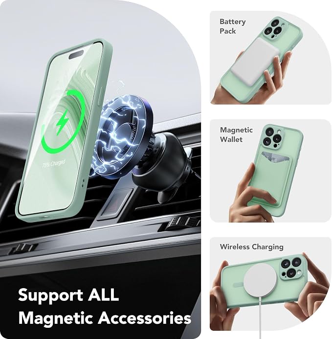 CAPRARO for iPhone 13 Pro Max Case, Compatible with MagSafe Mint Green | Upgraded [Full Camera Protection] Shockproof Protective Slim Translucent Matte Magnetic Phone Case 6.7'', Mint Green - Image 3
