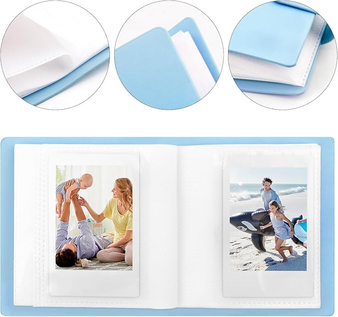Ruibytree 52 Pockets Small Photo Album 2x3 for Instax Mini, Blue, 1Pack | Pocket-Size, PU Leather Cover, Snap Closure, Acid-Free Pages, Fits Polaroid 2x3 Photos, Kodak Mini Prints & ZINK Photos - Image 3