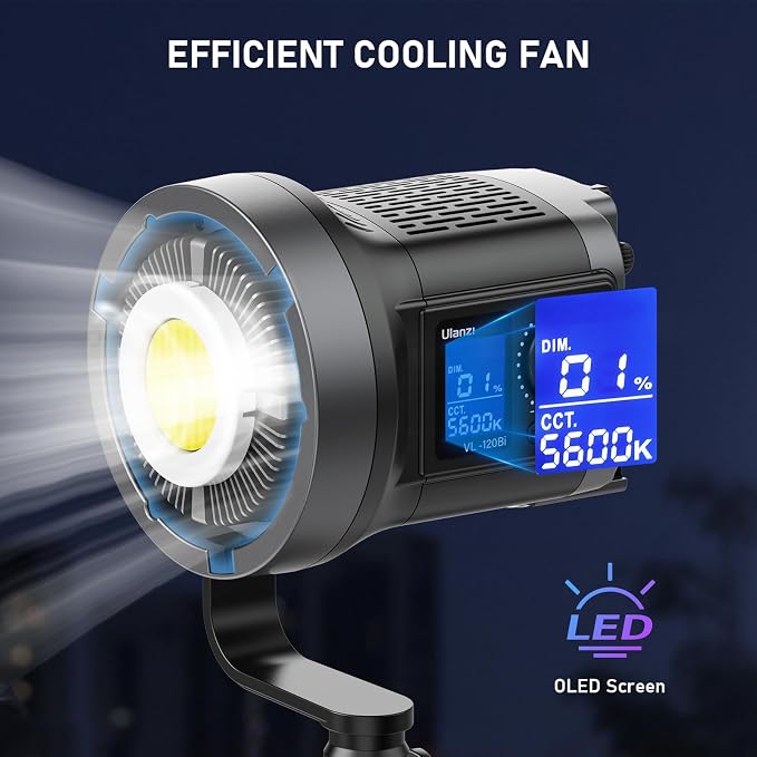 ULANZI 120W Bi-Color LED Video Light, 2700K-6500K 20700 lux/m COB Bowens Mount Photography Studio Light Continuous Output Lighting with APP Control, Adapter and V-Mount for Battery Powered, 6 Effects - Image 9