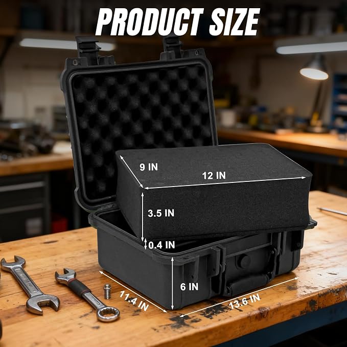Jack Boss 13.6X11.4X6 Inch Hard Case, Portable Weather Waterproof Protective Camera Case with Customizable Foam, Foam Case Fit Use of Drones, Camera, Equipments, Black,upgraded (Pack of 2) - Image 2