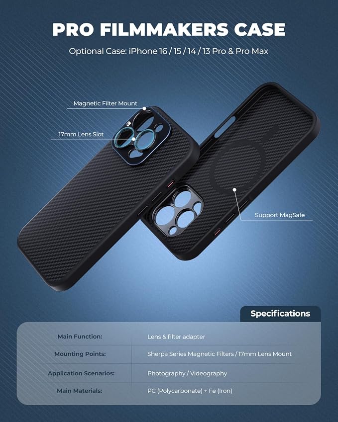 FREEWELL Pro Filmmaker Case for iPhone 15 Pro Max - Magnetic Filter & 17mm Lens Mount Black | Magnetic filter and 17mm black lens holder - Image 2