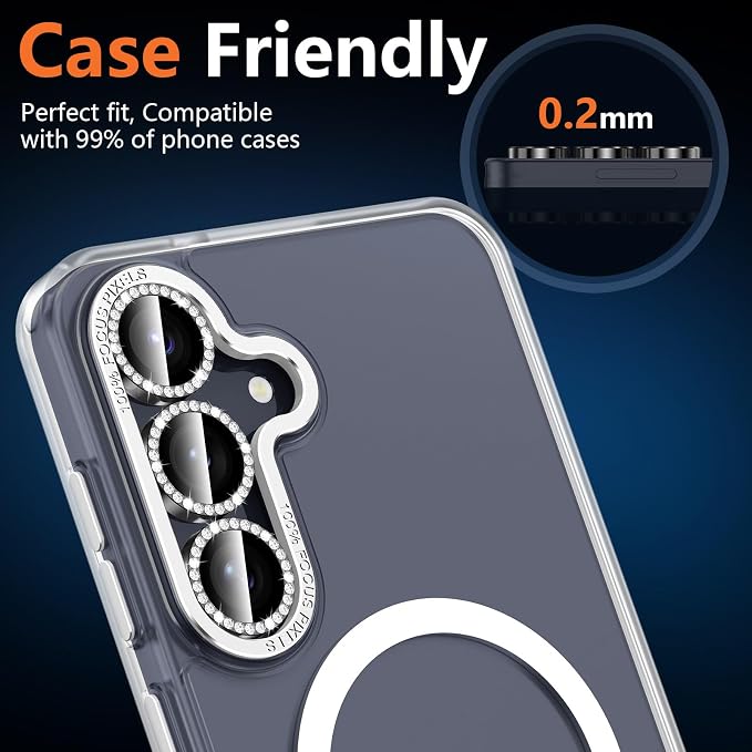 for Samsung Galaxy S25 Camera Lens Protector, Individual Metal Ring Tempered Glass Lens Cover, [Strong Adsorption] Scratch Resistant Ultra-Thin HD Clear Lens Cover, 1 Set-Black Diamond - Image 7