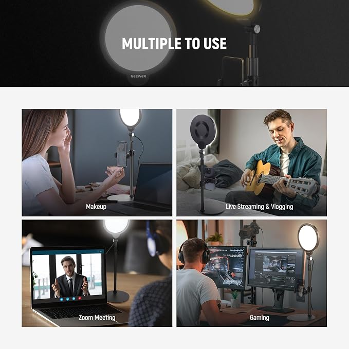 NEEWER Basics 7" Desk Ring Light for Video Recording, 10W Dimmable, R06 | Full Screen Key Lighting, Stand, Phone Holder for iPhone, Computer, Laptop, Vlog, Live Streaming, Video Conference Lighting - Image 7