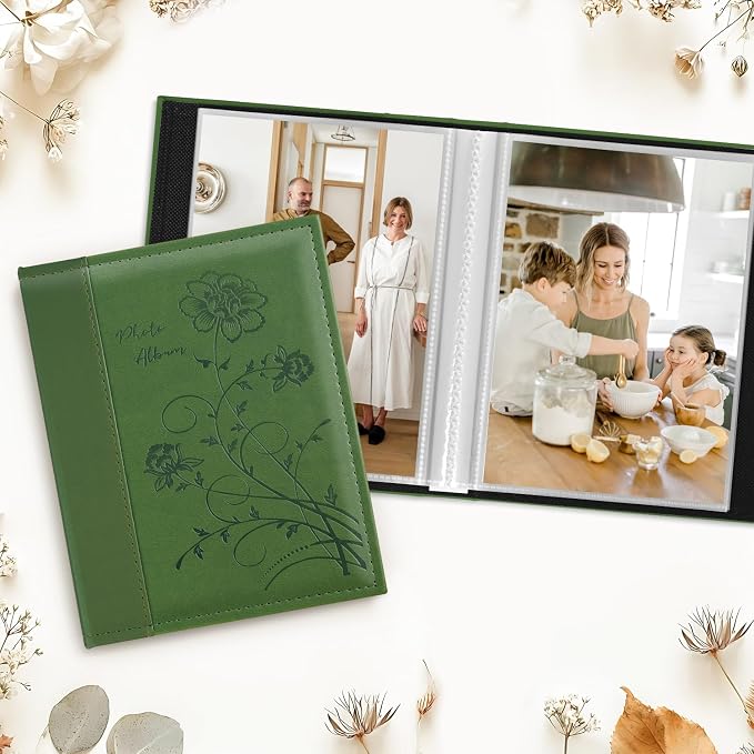 Artmag Photo Album 5x7 2 Packs Clear Pages Pockets Leather Cover Slip Slide in Photo Album Book Each Holds 50 Vertical 5x7 Photos Picture Book for Wedding Family (Dark Green) - Image 3
