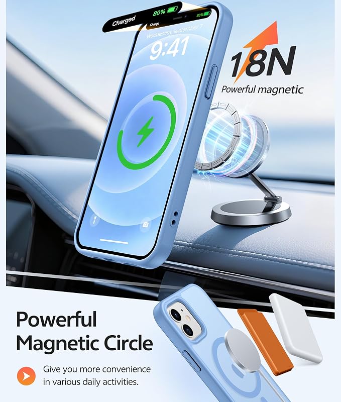 FNTCASE for iPhone 13/12 Mini Case, Fit for Magsafe, Translucent Matte Back | Magnetic Phone Cases, 14FT Military Grade Drop Protection, Slim Shockproof Protective Cover, Light Blue - Image 3