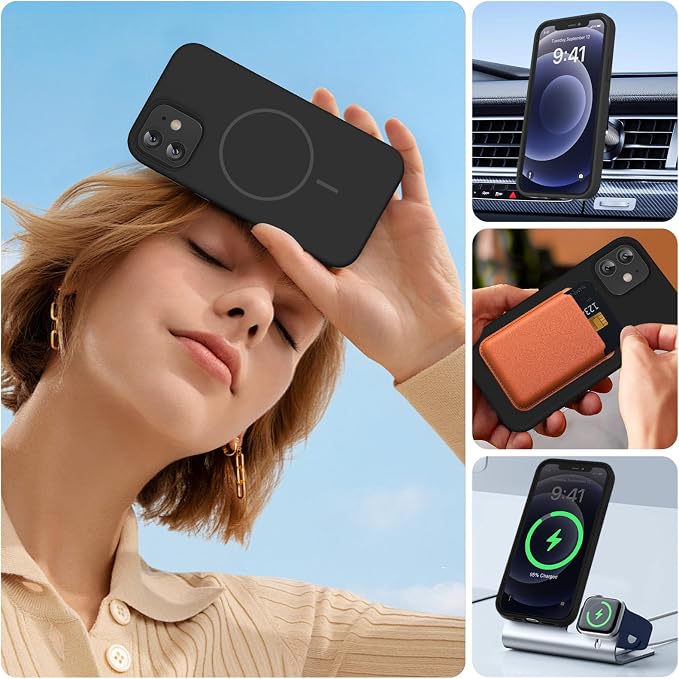 Miracase Magnetic for iPhone 12 Case/iPhone 12 Pro Case, Black | Compatible with MagSafe, Anti-Scratch Microfiber Lining, Premium Silicone Shockproof Drop Protection Phone Case for 12/12 Pro - Image 8
