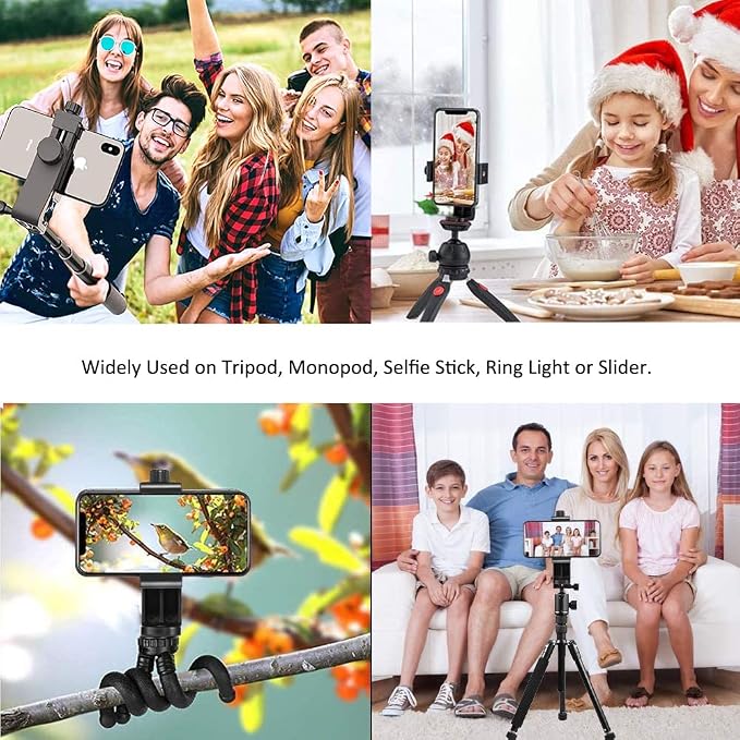 Cell Phone Tripod Mount Adapter, Universal Phone Holder Adjustable Clamp, 360 Degree Rotatable Bracket 1/4" Screw Clip for iPhone, Samsumg, Selfie Stick, Monopod (Black-1 Pack) - Image 5
