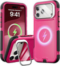 Follaroma Magnetic for iPhone 17 Pro Max Case with Camera Stand, Hot Pink | Built-in Glass Camera Cover Stand,Compatible with MagSafe,Heavy Duty Shockproof Protective,Military-Grade Anti-DropDual Case by Follaroma