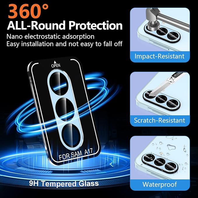for Samsung Galaxy A17 Camera Lens Protector, Individual Metal Ring Tempered Glass Lens Cover, [Strong Adsorption] Scratch Resistant Ultra-Thin HD Clear Lens Cover, 1 Set-Blue - Image 2