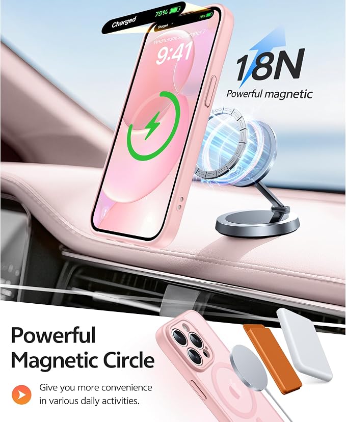 FNTCASE for iPhone 13 Pro Case, Fit for Magsafe, Screen Protector | Full Camera Protection, Translucent Matte, 14FT Military Grade Drop Proof, Shockproof Protective Phone Cover, Light Pink - Image 3