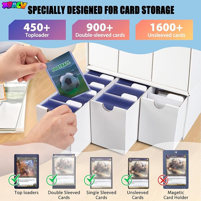 Trading Card 3 Drawer Top Loaders Storage Box with 20 Card Dividers | Cardboard Trading Card Organizer for Collectible Cards Games,Card Box Fits For TCG,MTG,TCG and Basktaball Cards - Image 2