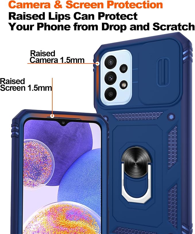 Gritup for Galaxy A23 5G Case Military-Grade Shockproof with Kickstand Blue | (   ) with 2 PCS Screen Protector, Slide Camera Cover, Heavy Duty Funda para A 23 5G Cover, Blue - Image 5