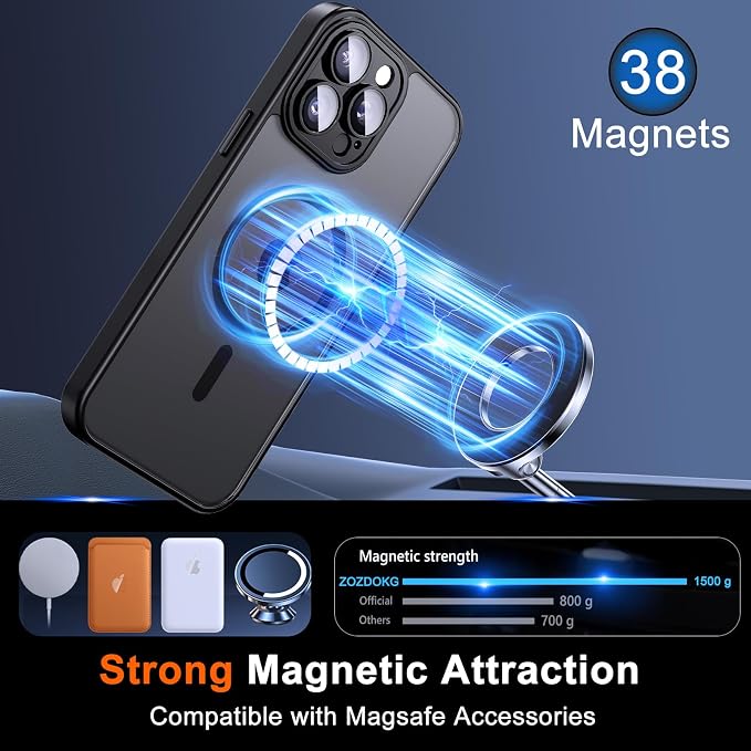for iPhone 14 Pro Case with Privacy Screen Protector, Black | Full Camera Protection, Translucent Matte Magnetic, Compatible with MagSafe, Shockproof Phone Cover, Slim Fit - Image 3