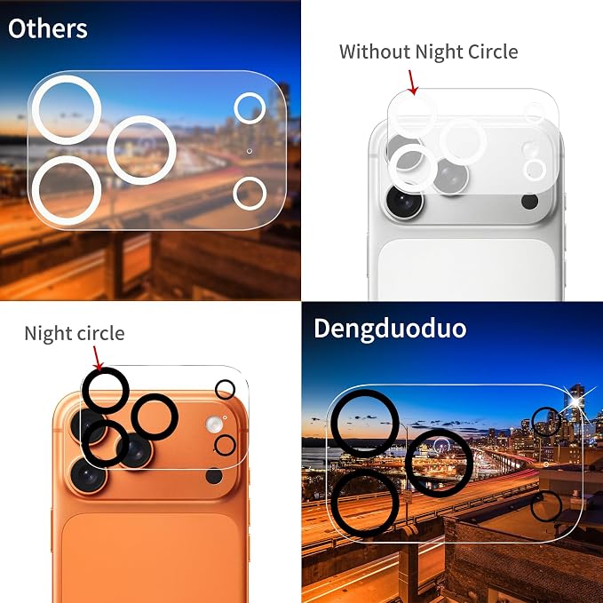Dengduoduo 3 Pack Camera Lens Protector for iPhone 17 Pro Max, Tempered Glass, Ultra HD, 9H Hardness, Anti-Scratch, Case Friendly, Easy to Install [No Affect on Night Shots] - Image 7