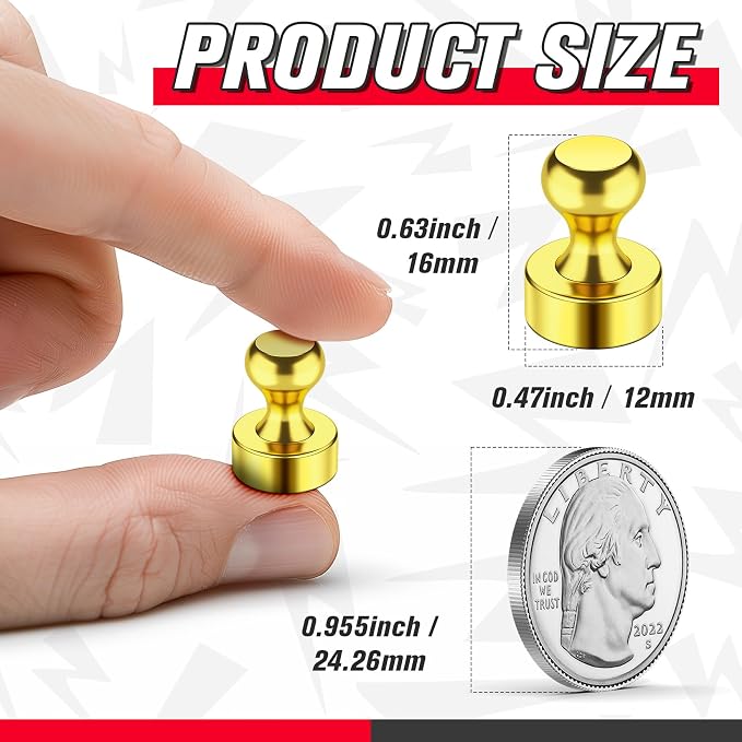FINDMAG Fridge Magnets, Refrigerator Magnets for Pictures, 14 Pack, Gold | White Board Magnets for Photos on Refrigerator, Kitchen and Locker, Accessories Decorative, Strong Magnetic Hold - Image 2
