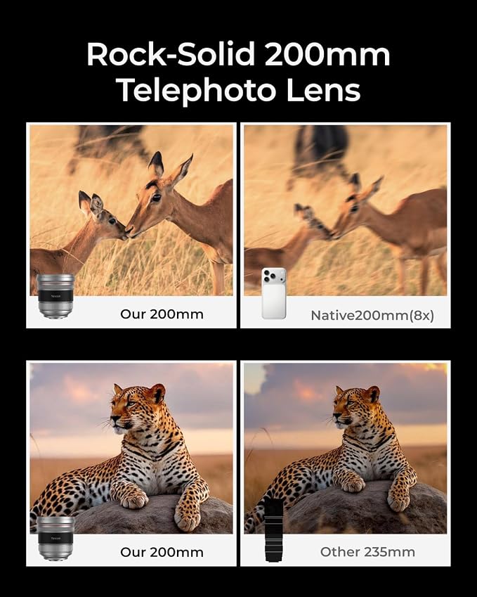 TELESIN 2X Telephoto Master Lens for iPhone 17 Pro Max with Hood/APP EIS | 105mm Authentic Portraits, 200mm Equivalent Optical Telephoto Extender for Wildlife/Sports/Concert Portrait Photography - Image 4