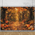 Fall Autumn Forest Photography Backdrop 8x6ft Autumn Woodland Pumpkin Maple Leaves Background Fall Thanksgiving Orange Flowers Seasonal Party Decorations Banner Vinyl by Leowefowa