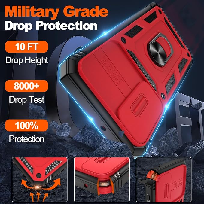 Gritup for Samsung Galaxy A26 5G Case: A26-Case with Screen Protector*2 | Magnetic Stand & Slide Camera Cover, Shock Proof Military-Grade para Galaxy A 26 Cover, Red+Black - Image 2