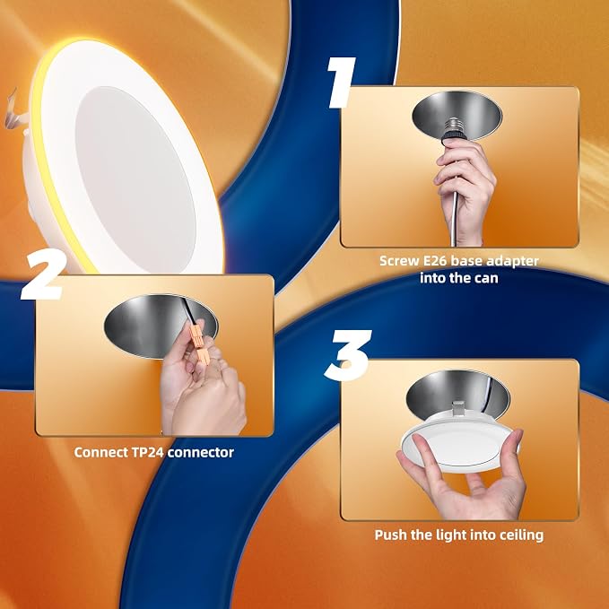 FREELICHT 24 Pack 4 Inch 5CCT LED Recessed Lighting with Night Light | 2700K/3000K/4000K/5000K/6000K Selectable,Dimmable Retrofit Flat Can Lights, 700LM ,7W, IC & Damp Rated, ETL & FCC - Image 6