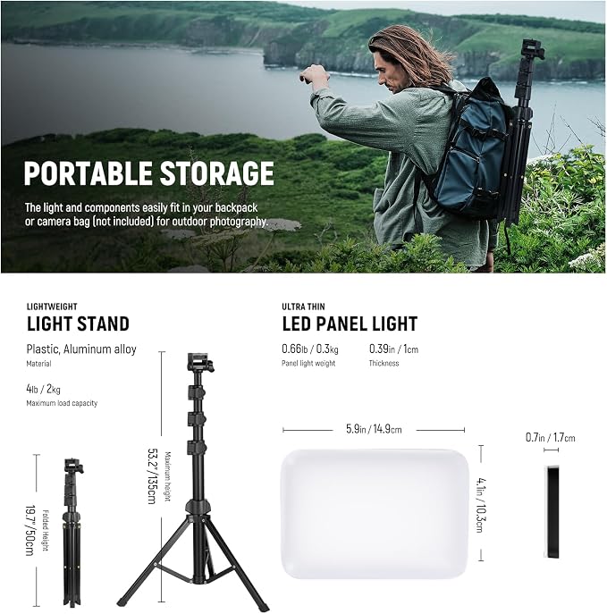 NEEWER Basics 2 Pack LED Video Light Panel Lighting Kit, Bi Color Dimmable Portable Studio Lights with Stands & Filters, 3200K-5600K 750lux CRI95 for Video Recording Live Streaming Photography, BP66 - Image 6