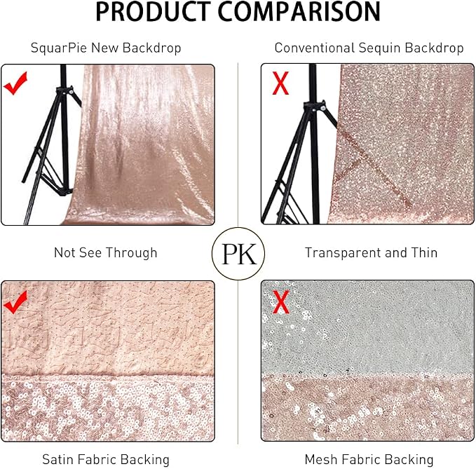 SquarePie 6x8ft Rose Gold Sequin Backdrop, High Density Non-Transparent Glitter Curtain for Photography, Birthday, Wedding Party Decorations, Thick Solid Background with 4" Rod Pocket, 1 Panel - Image 6