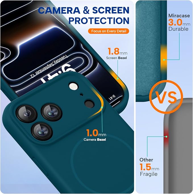 miracase Magnetic for iPhone 17 Pro Max Case, [Soft Anti-Scratch Microfiber Lining], Compatible with MagSafe, Liquid Silicone Case Shockproof Drop Protection Phone Case for 17 ProMax, Teal - Image 5