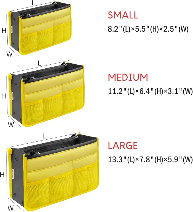Vercord Purse Organizer Insert for Handbags Bag Organizers Inside Tote Pocketbook Women Nurse Nylon 13 Pockets Yellow Small - Image 3