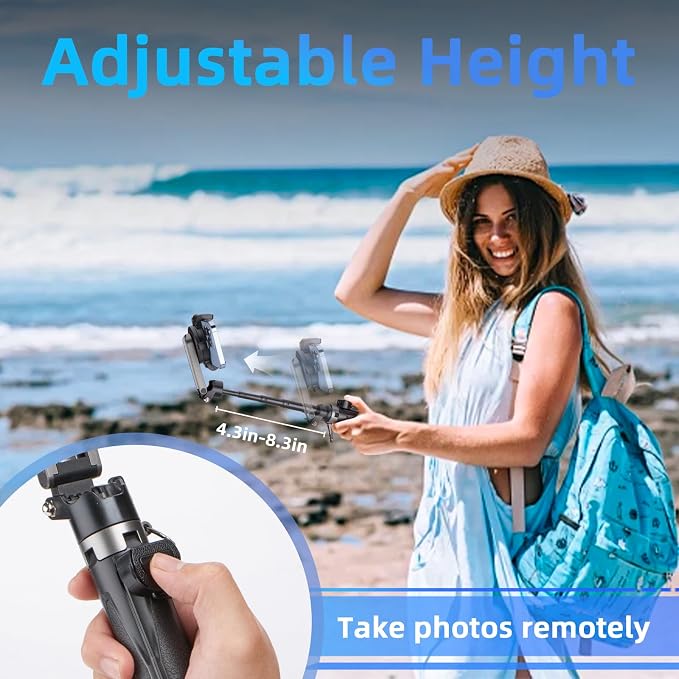MQOUNY for Magsafe Tripod Stand for iPhone,Portable Pocket Size Selfie Stick with Rechargeable Remote and Metal Ring,Extendable Detachable Cell Phone Tripod Compatible with iPhone/Android - Image 4