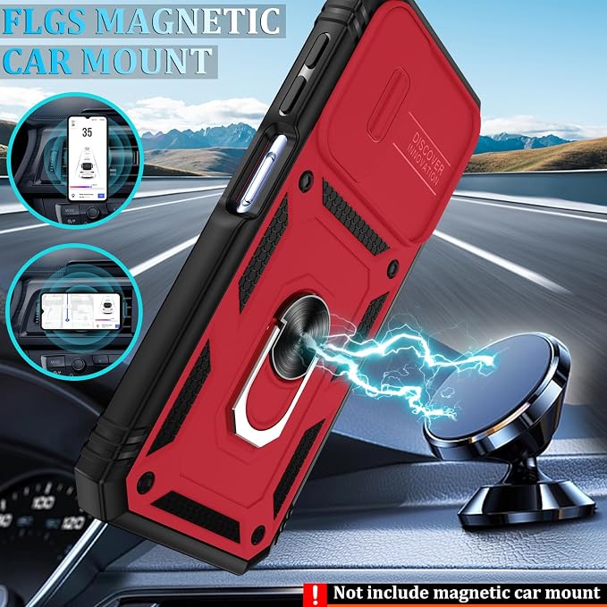 Fit for Samsung Galaxy A25 5G Phone Case with 2PCS Screen Protector, Build in 360° Rotating Ring Kickstand, Military Grade Protective Case for Samsung A25 Case Phone, Red+Black - Image 5