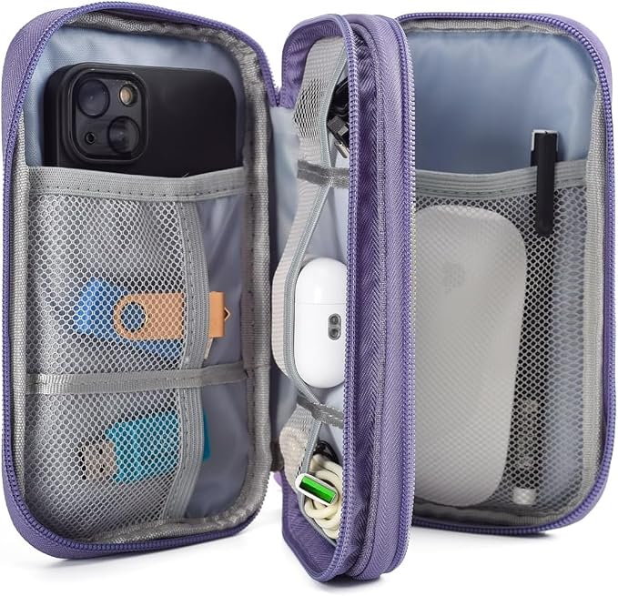 Electronic Organizer Travel Cable Accessories Bag, Electronic Organizer Case, Electronic Accessories Organizer Bag for Power Bank, Charging Cords, Chargers, Mouse, USB Cable, Earphones (Purple) - Image 3