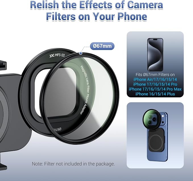 JJC 67mm Universal Magnetic Lens Filter Mount Adapter for iPhone, No Filter | Lens Filter Attachment for iPhone Air 17 16 15 14 Pro Max Plus, with 1/4" Screw & Cold Shoe, Ideal for Vlog/Video/Photography - Image 4