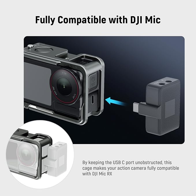 NEEWER Cage for Action 5 Pro 4 3, Protective Metal Video Rig with Cold Shoe, 1/4" Thread, Shutter Button Compatible with DJI Osmo Action5 Pro Action4 Action3 DJI Mic Magnetic Adapter Mount, AC014 - Image 4