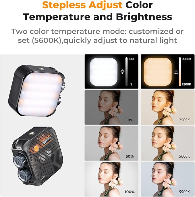 K&F CONCEPT Bi-Color LED Video Light, 2000mAh, 2500K-9900K, CRI 96+, Black | Rechargeable Portable Camera Lights, 15 Light Effects Photography Lighting for Vlogging/Selfie/Content Creator L01 - Image 4