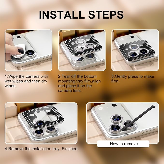 Misea Compatible for iPhone 17 Pro/iPhone 17 Pro Max Camera Lens Protector | 9H Tempered Glass Ultra HD Bling Camera Screen Protector Cover Metal Individual Ring Accessories, Natural Titanium Diamond - Image 7